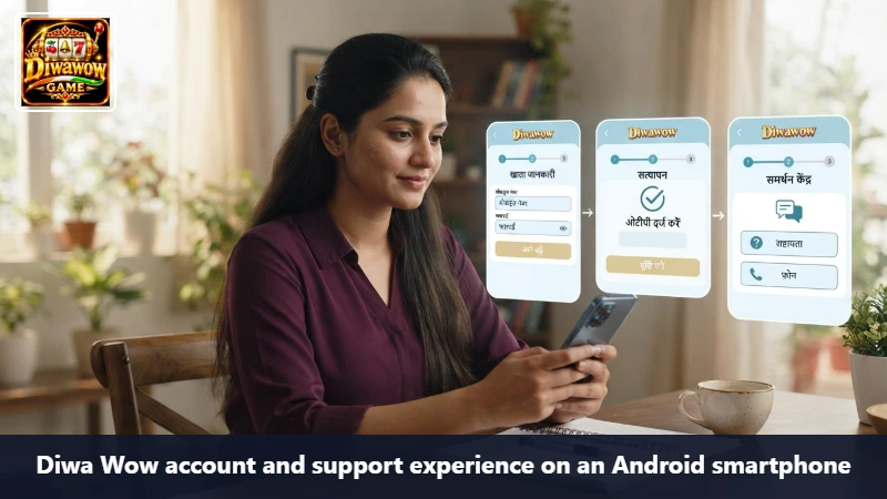 Diwa Wow account and support experience on an Android smartphone