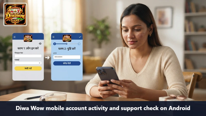 Diwa Wow mobile account activity and support check on Android