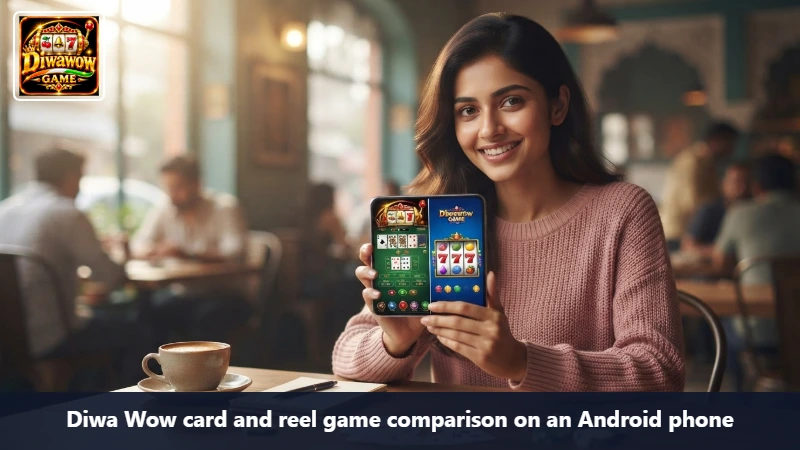 Diwa Wow card and reel game comparison on an Android phone