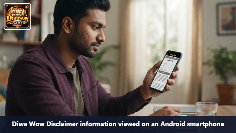 Diwa Wow Disclaimer information viewed on an Android smartphone